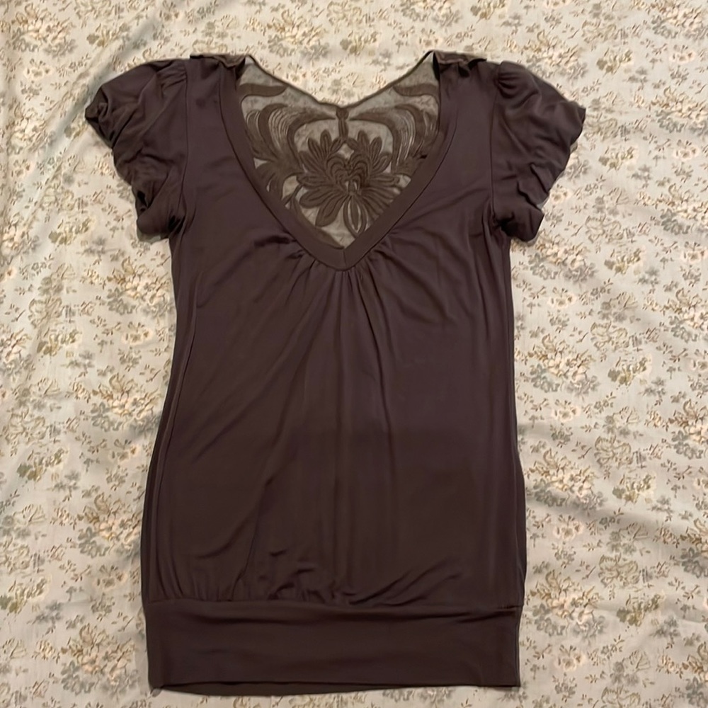 Charlotte Russe gray lace back shirt